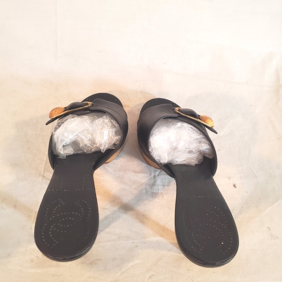 Vintage Chanel Women’s 39.5 Black Logo Leather Open Toe Sandals Heels - Picture 4 of 15
